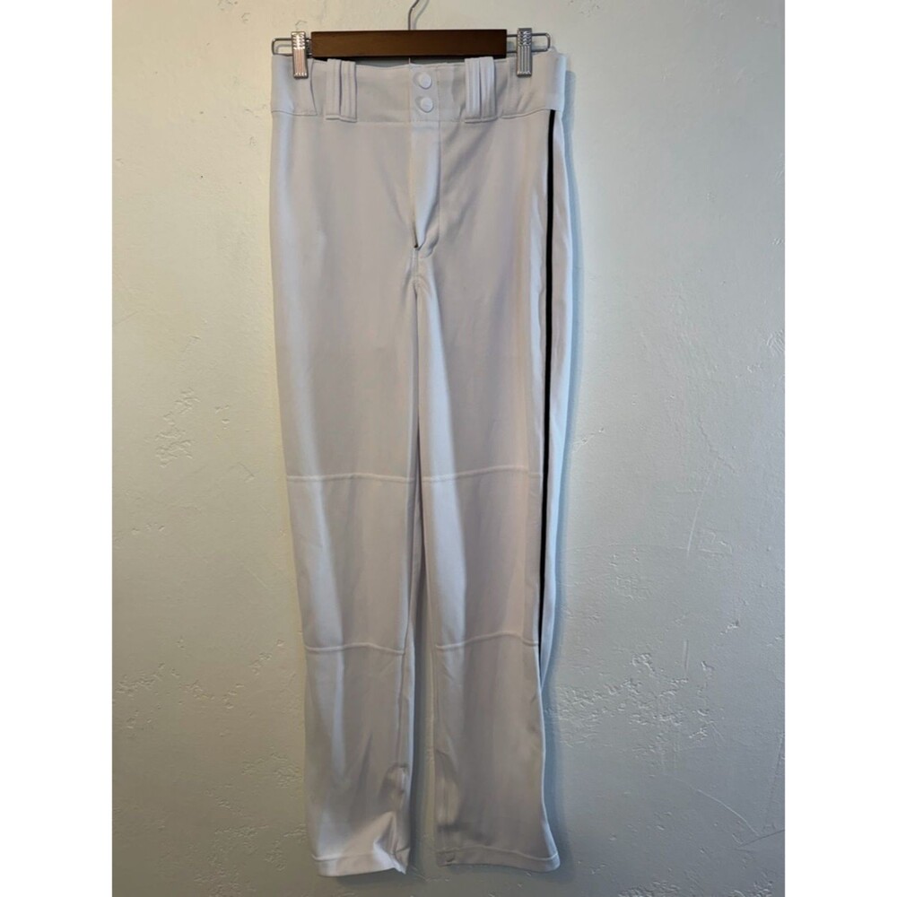 Men's White Athletic baseball Pants with Black Side Stripe